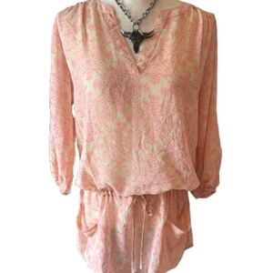 CAbi Cream and Pink Sheer Patterned Top
